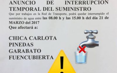 ¡ATENCIÓN! CORTE TEMPORAL SUMINISTRO AGUA