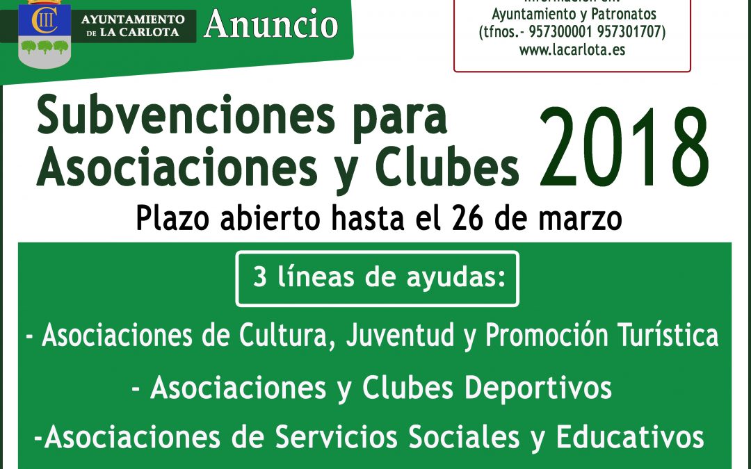 Convocatoria subvenciones a asociaciones y clubes de La Carlota 2018 1