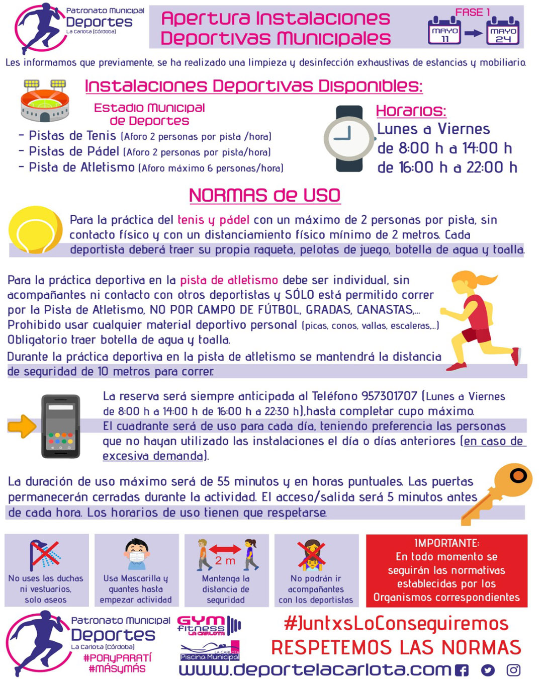 INSTALACIONES DEPORTIVAS MUNICIPALES DISPONIBLES DESDE EL 11 DE MAYO 1