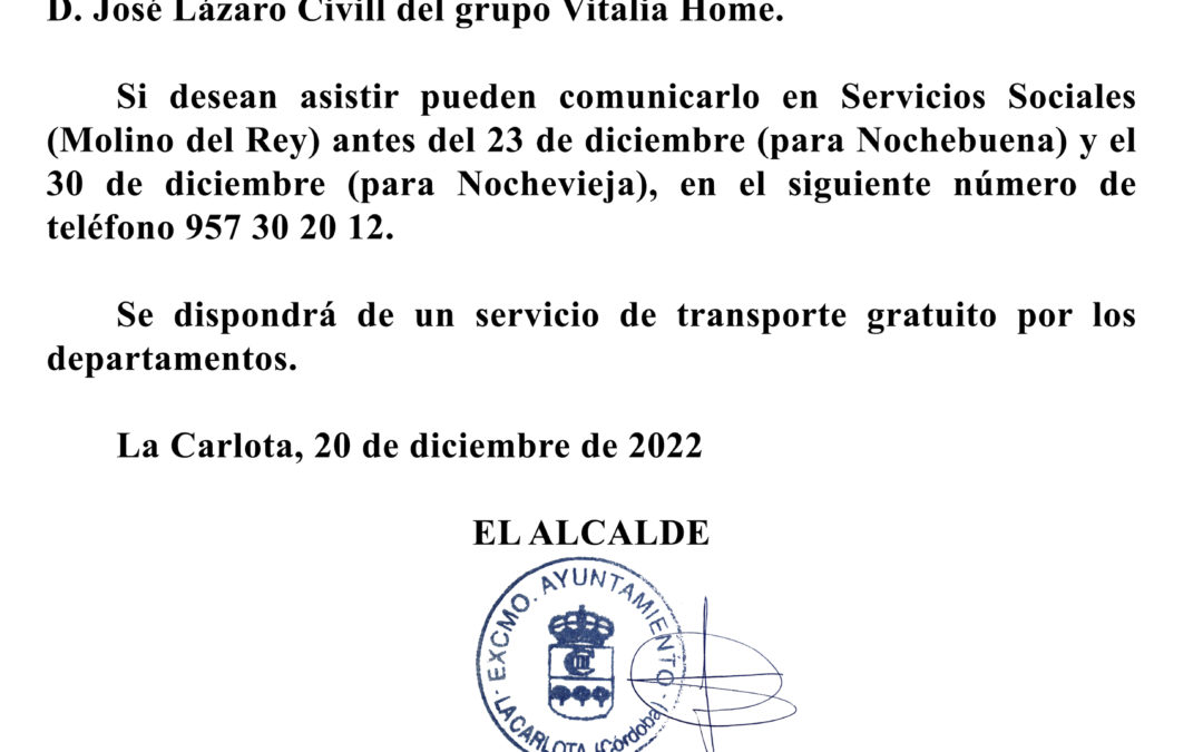 EL EXCMO. AYUNTAMIENTO DE LA CARLOTA INFORMA
